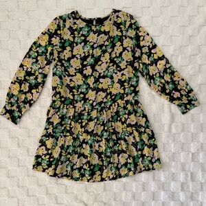 Who What Wear Black Floral Bishop Sleeve Tiered Mini Sundress - Women’s Small